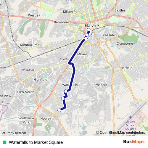 Waterfalls to Market Square bus Line Map
