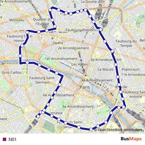 N01 bus Line Map