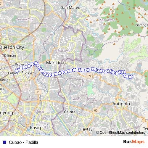 Cubao - Padilla bus Line Map