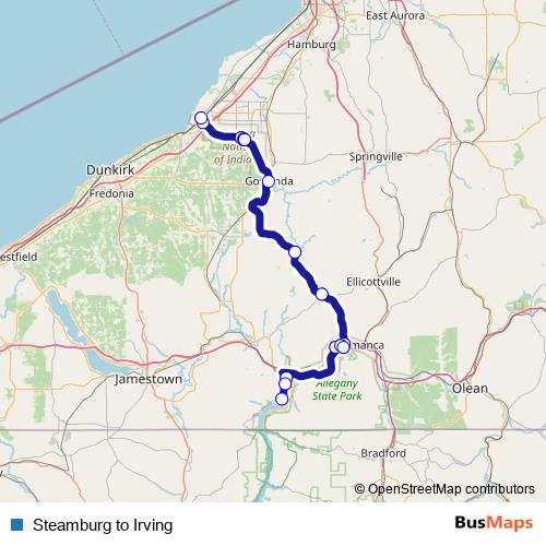 Steamburg to Irving bus Line Map