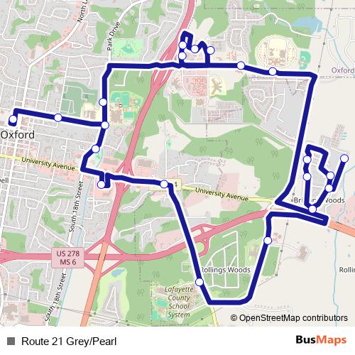 Route 21 Grey/Pearl bus Line Map
