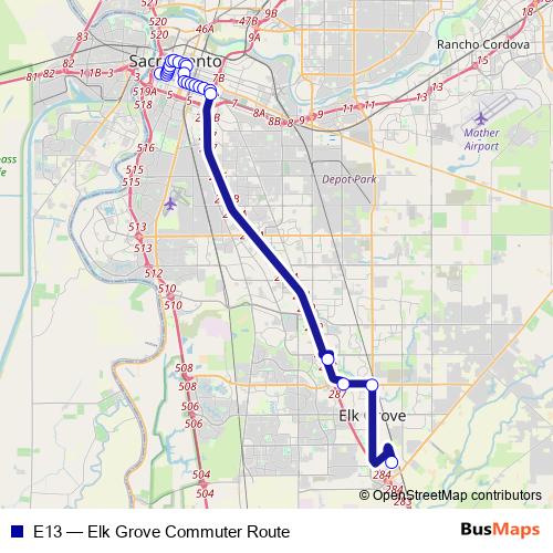 E13 bus Line Map