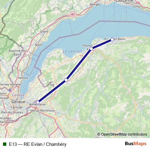 E13 bus Line Map
