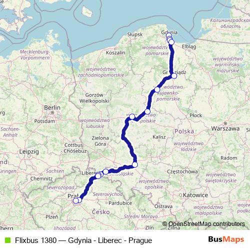 Flixbus 1380 bus Line Map