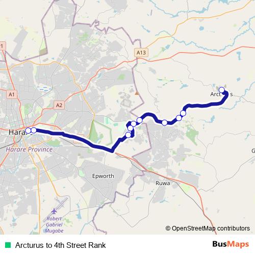 Arcturus to 4th Street Rank bus Line Map