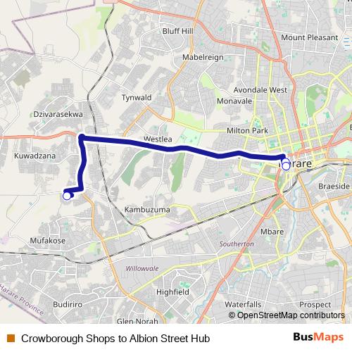 Crowborough Shops to Albion Street Hub bus Line Map