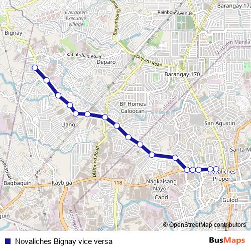 Novaliches Bignay vice versa bus Line Map