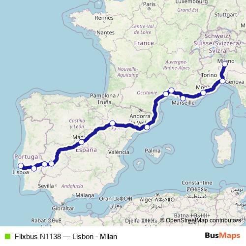 Flixbus N1138 bus Line Map