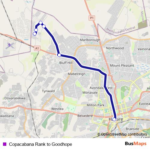 Copacabana Rank to Goodhope bus Line Map