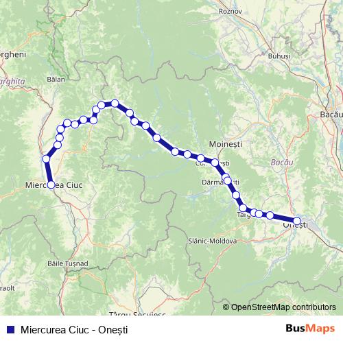 Miercurea Ciuc - Oneşti rail Line Map