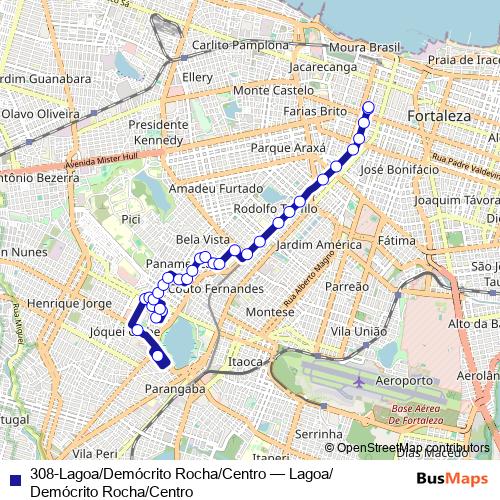 308-Lagoa/Demócrito Rocha/Centro bus Line Map