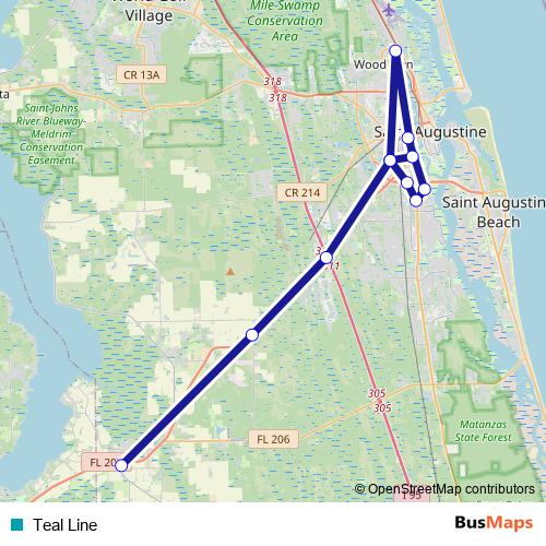 Teal Line bus Line Map