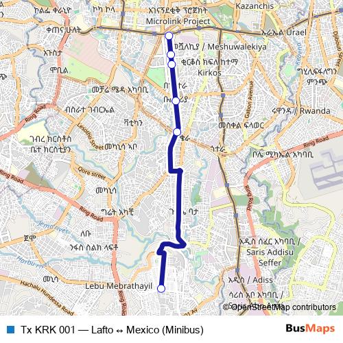 Tx KRK 001 bus Line Map