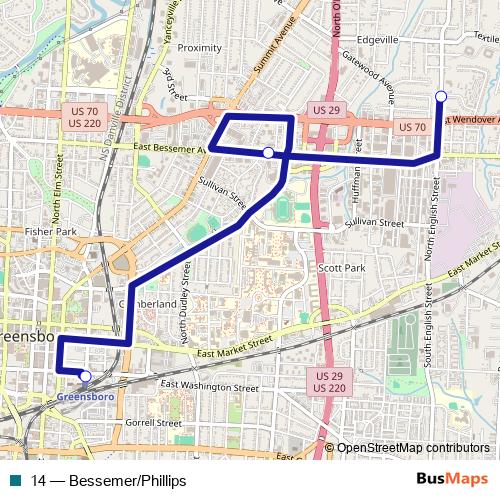 14 bus Line Map