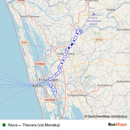 Aluva ↔ Thevara (via Menaka) bus Line Map
