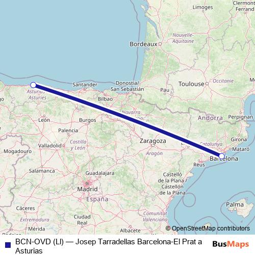 BCN-OVD (Ll) air Line Map