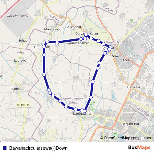 Bawanacircularsewa(-)Down bus Line Map