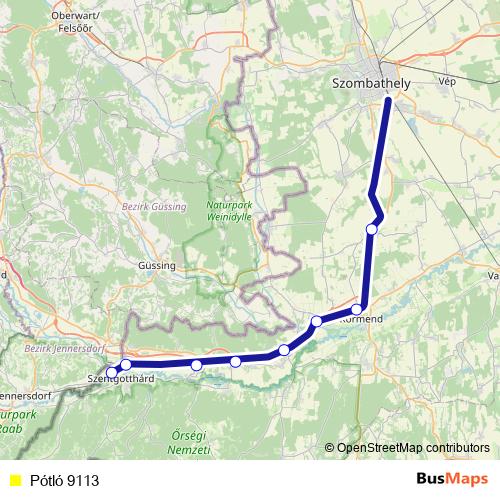 Pótló 9113 bus Line Map