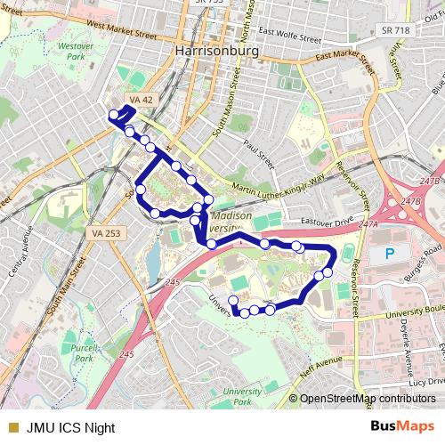JMU ICS Night bus Line Map