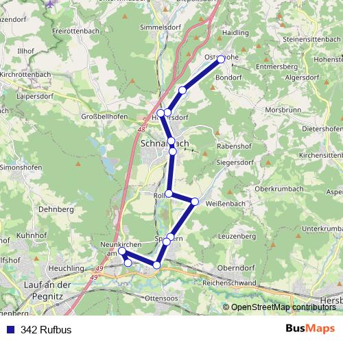 342 Rufbus bus Line Map