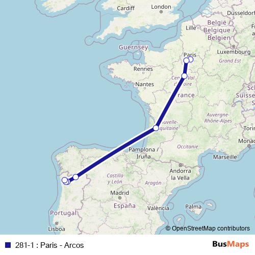 281-1 : Paris - Arcos bus Line Map