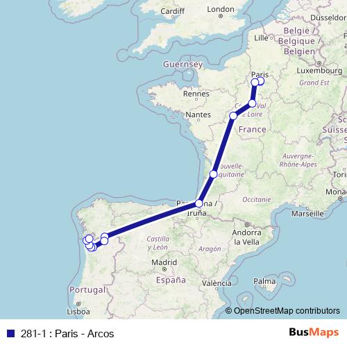 281-1 : Paris - Arcos bus Line Map