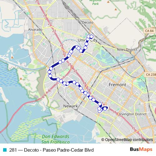 281 bus Line Map