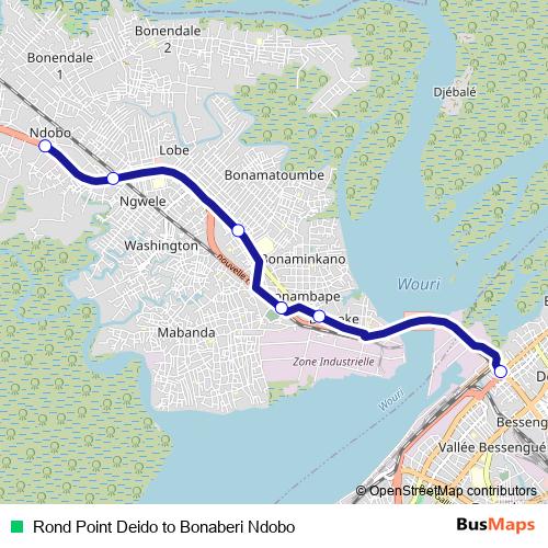 Rond Point Deido to Bonaberi Ndobo bus Line Map