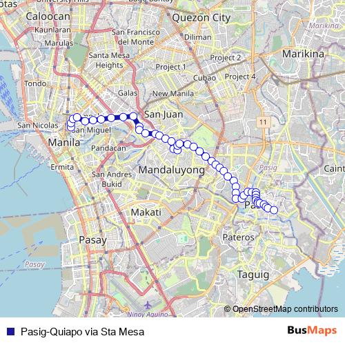 Pasig-Quiapo via Sta Mesa bus Line Map