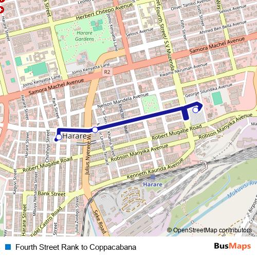 Fourth Street Rank to Coppacabana bus Line Map
