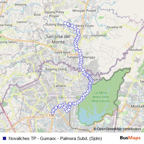 Novaliches TP - Gumaoc - Palmera Subd. (Sjdm) bus Line Map