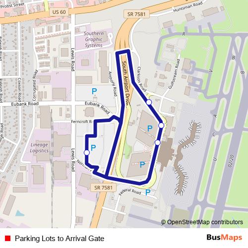 Parking Lots to Arrival Gate bus Line Map