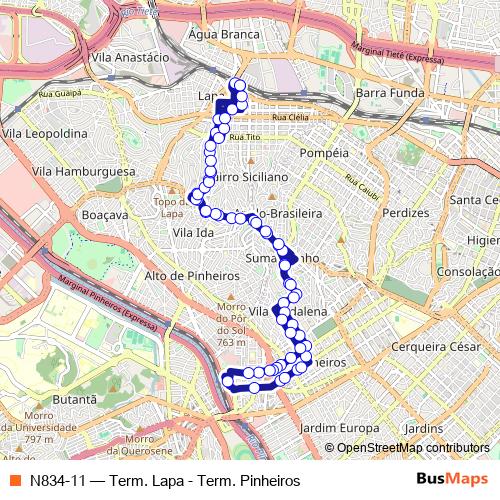 N834-11 bus Line Map