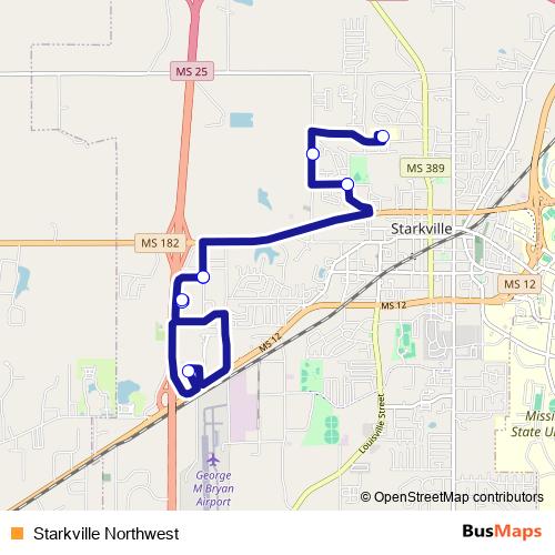 Starkville Northwest bus Line Map