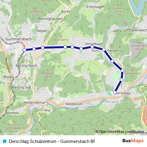 Derschlag Schulzentrum - Gummersbach Bf tram Line Map