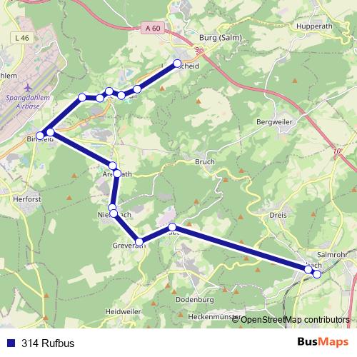 314 Rufbus bus Line Map
