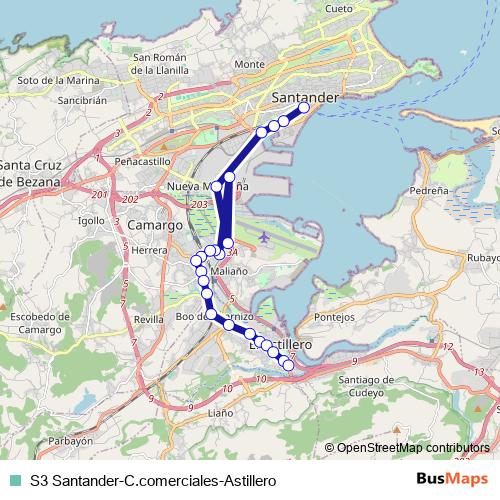 S3 Santander-C.comerciales-Astillero bus Line Map