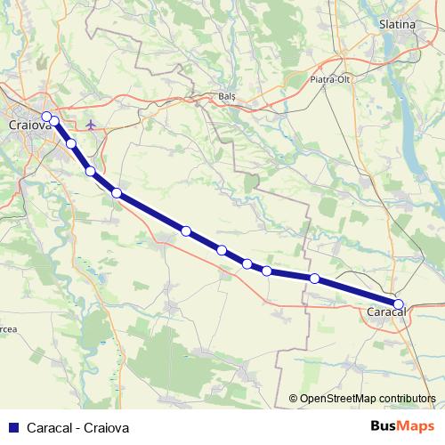Caracal - Craiova rail Line Map