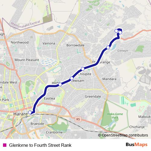 Glenlorne to Fourth Street Rank bus Line Map
