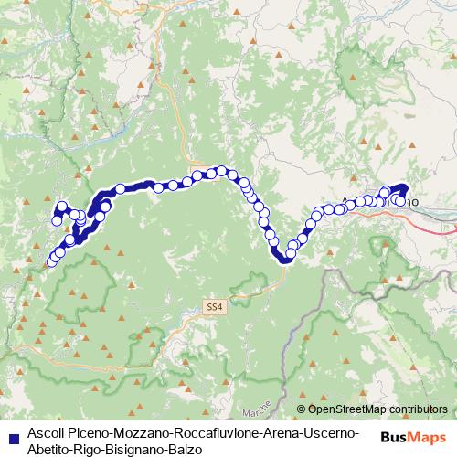 Ascoli Piceno-Mozzano-Roccafluvione-Arena-Uscerno-Abetito-Rigo-Bisignano-Balzo bus Line Map
