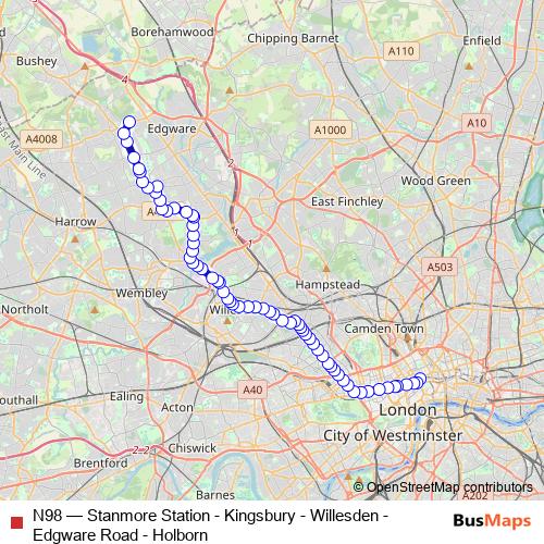 N98 bus Line Map