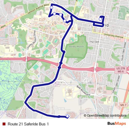Route 21 Saferide Bus 1 bus Line Map