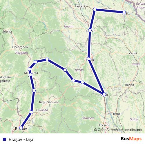 Braşov - Iaşi rail Line Map