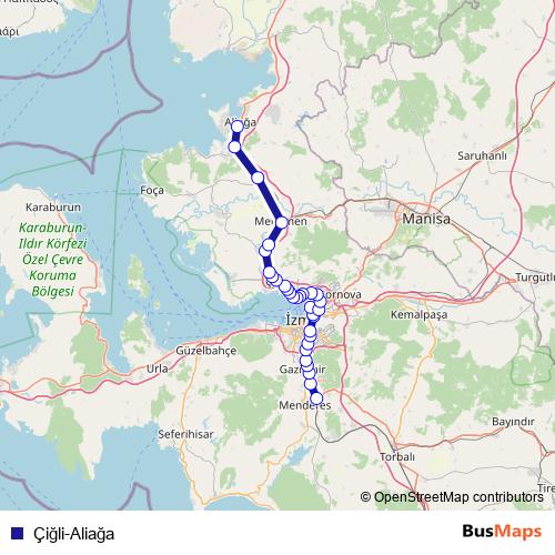 Çiğli-Aliağa rail Line Map