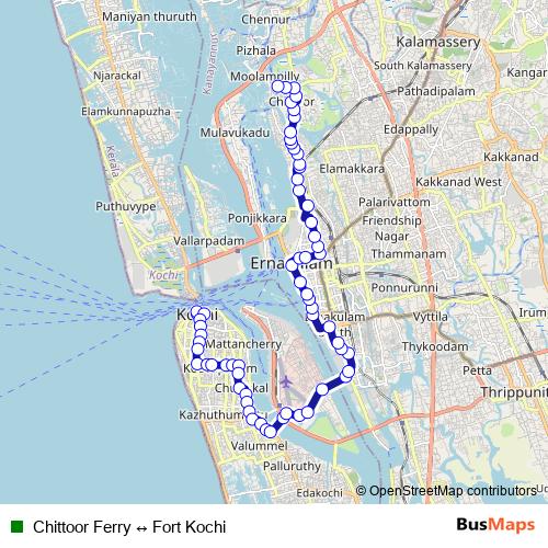 Chittoor Ferry ↔ Fort Kochi bus Line Map