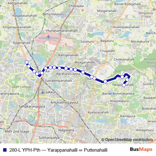 280-L YPH-Pth bus Line Map