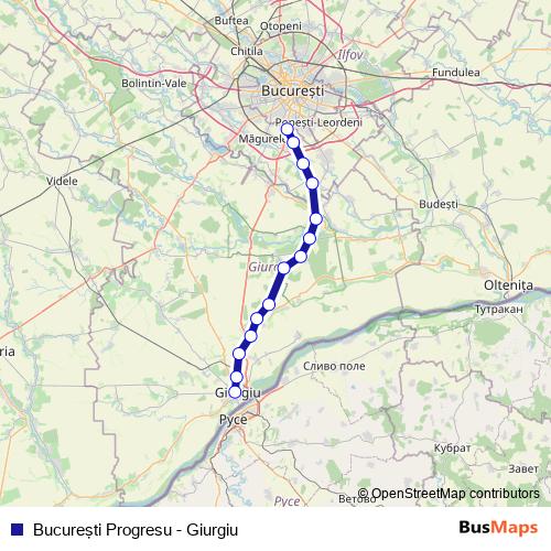 Bucureşti Progresu - Giurgiu rail Line Map