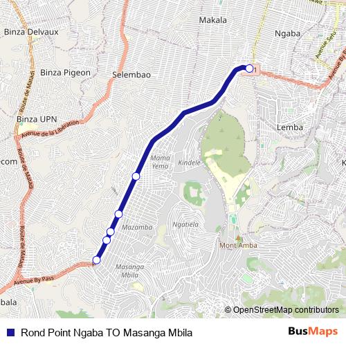 Rond Point Ngaba TO Masanga Mbila bus Line Map