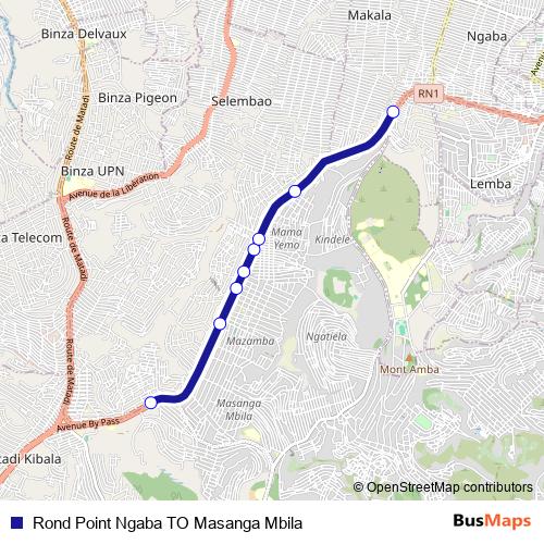 Rond Point Ngaba TO Masanga Mbila bus Line Map