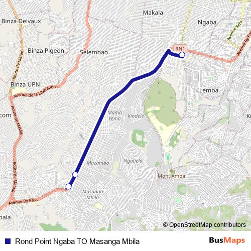 Rond Point Ngaba TO Masanga Mbila bus Line Map